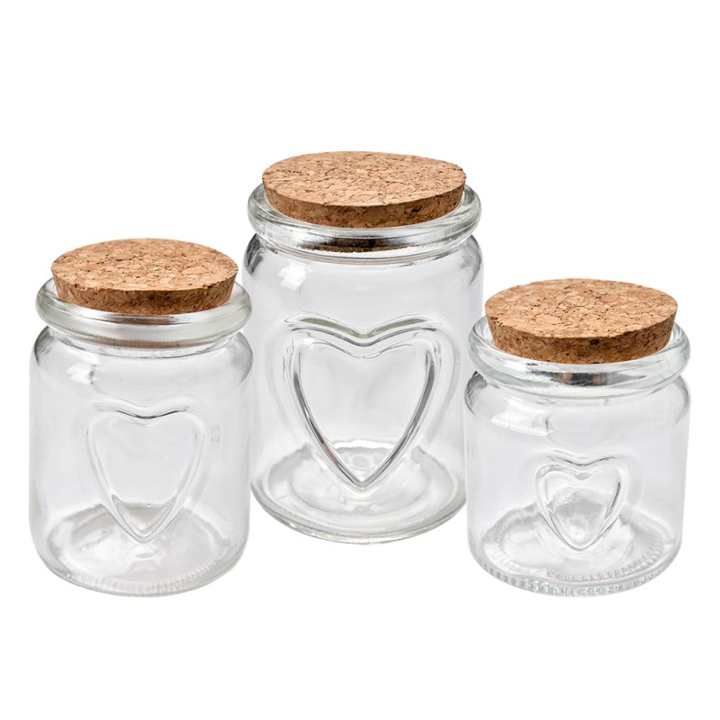 Clayre & Eef Storage Jar Ø 7x10 cm Transparent Glass Hearts