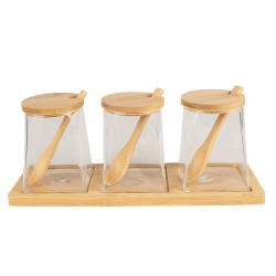 Clayre & Eef Voorraadpot Set van 3  7x7x10 cm Transparant Glas Hout