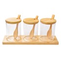 Clayre & Eef Couvercle de pot de stockage set de 3 Ø 8x10 cm Transparent Verre Bois