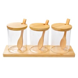 Clayre & Eef Voorraadpot Set van 3  Ø 8x10 cm Transparant Glas Hout