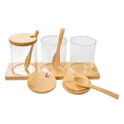 Clayre & Eef Voorraadpot Set van 3  Ø 8x10 cm Transparant Glas Hout