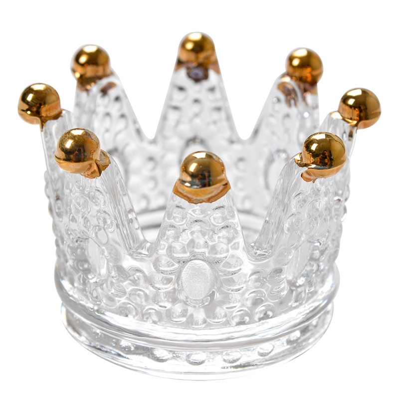 Clayre & Eef Porte-bougie Couronne Ø 7x5 cm Transparent Verre