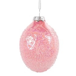 Clayre & Eef Pendentif de Pâques Œuf Ø 6x9 cm Rose Verre