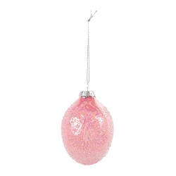 Clayre & Eef Pendentif de Pâques Œuf Ø 6x9 cm Rose Verre