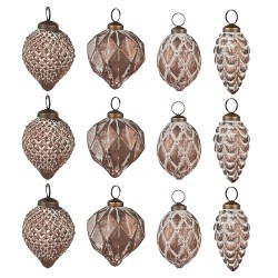 Clayre & Eef Christmas Bauble Set of 12 Ø 7/6/5/4 cm Brown Glass