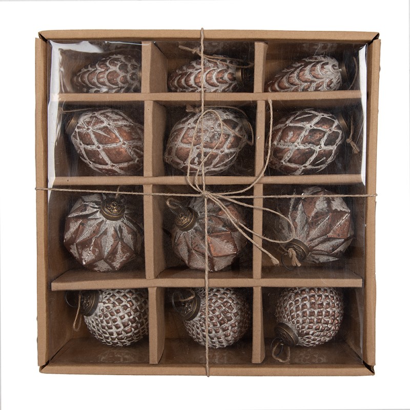 Clayre & Eef Christmas Bauble Set of 12 Ø 7/6/5/4 cm Brown Glass