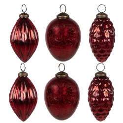 Clayre & Eef Christmas Bauble Set of 6 Ø 7/6/5 cm Red Glass