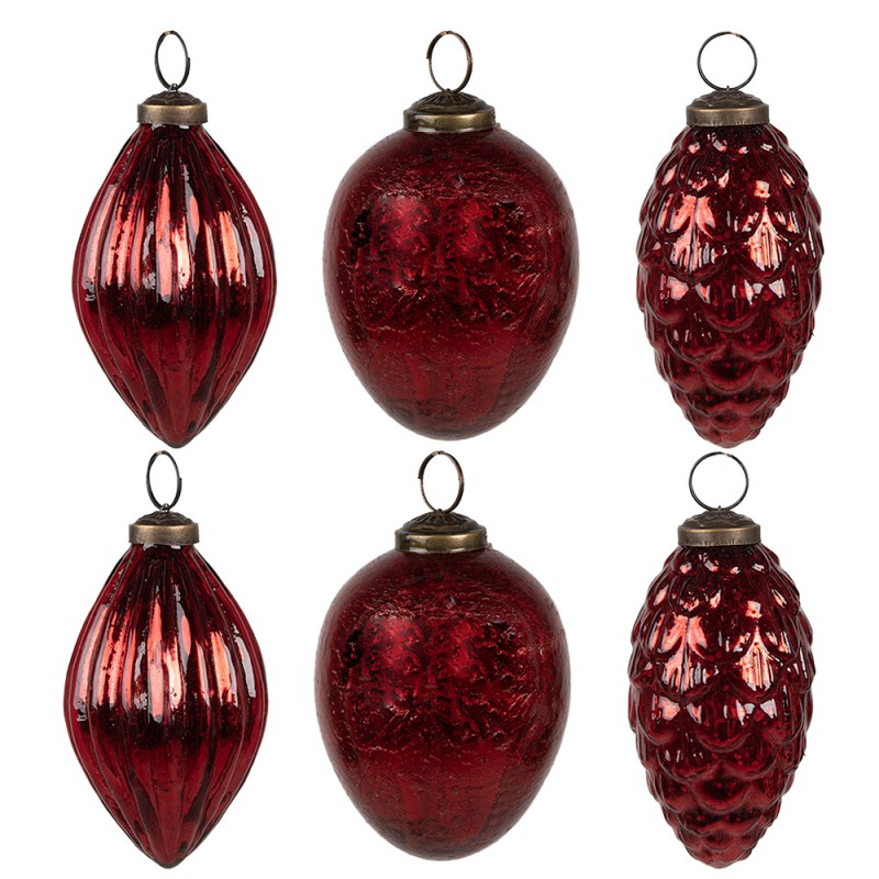 Clayre & Eef Christmas Bauble Set of 6 Ø 7/6/5 cm Red Glass