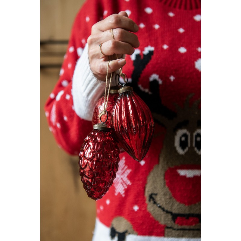 Clayre & Eef Christmas Bauble Set of 6 Ø 7/6/5 cm Red Glass