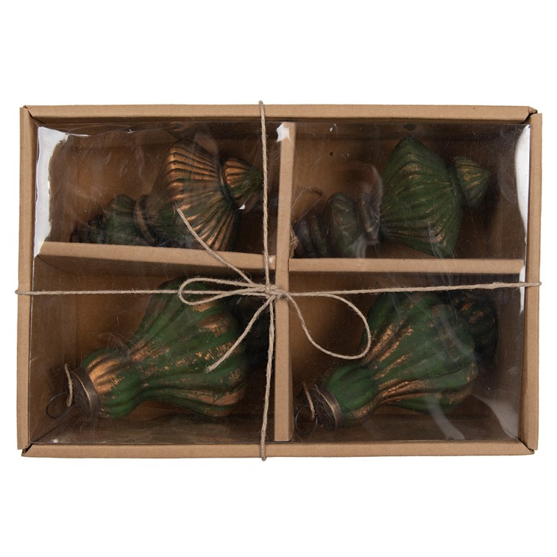 Clayre & Eef Kerstbal Set van 4 Ø 9/8 cm Bruin Groen Glas