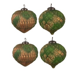 Clayre & Eef Kerstbal Set van 4 Ø 13x13 cm Bruin Groen Glas