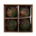 Clayre & Eef Christmas Bauble Set of 4 Ø 13x13 cm Brown Green Glass