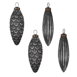 Clayre & Eef Christmas Bauble Set of 4 Ø 7/6 cm Grey Glass