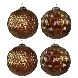 Clayre & Eef Christmas Bauble Set of 4  Ø 15x15 cm Gold colored Glass