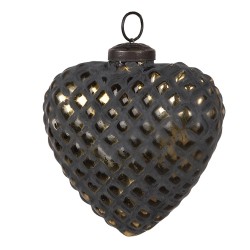 Clayre & Eef Boule de Noël 10x4x11 cm Noir Verre En forme de coeur