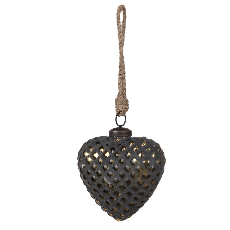 Clayre & Eef Palla di natale 10x4x11 cm Nero Vetro A forma di cuore