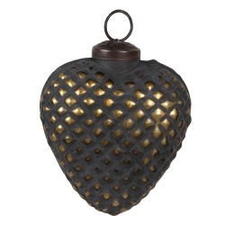 Clayre & Eef Boule de Noël 8x4x9 cm Noir Verre En forme de coeur