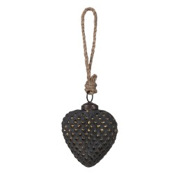 Clayre & Eef Palla di natale 7x3x8 cm Nero Vetro A forma di cuore