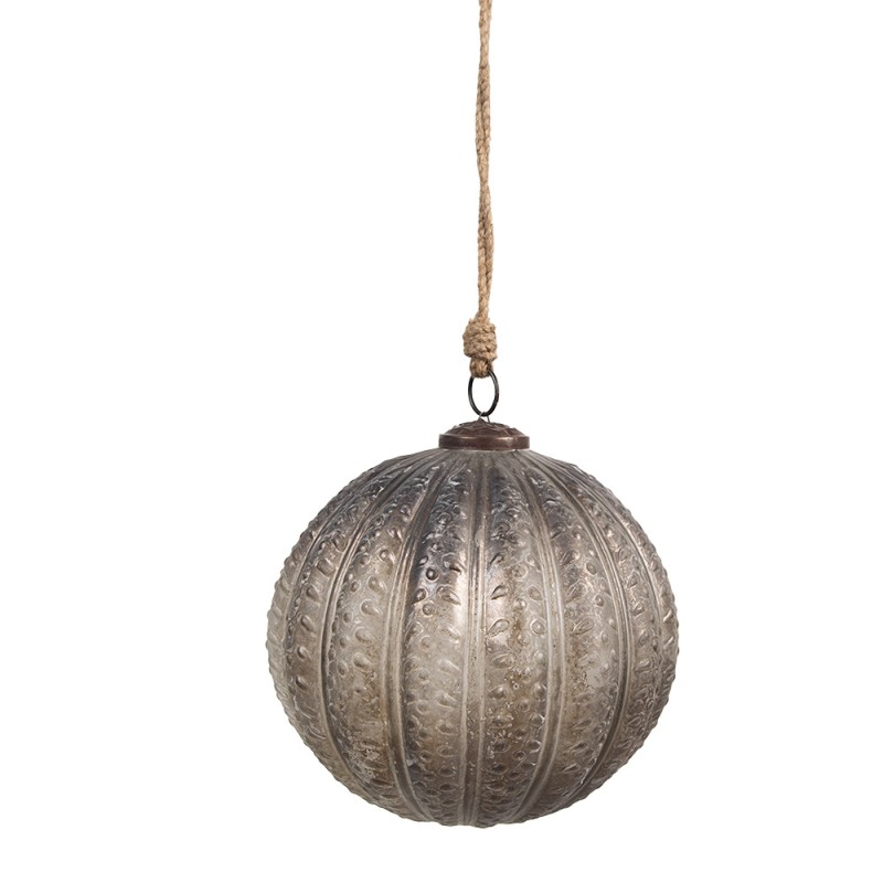 Clayre & Eef Christmas Bauble Ø 20x20 cm Silver colored Brown Glass