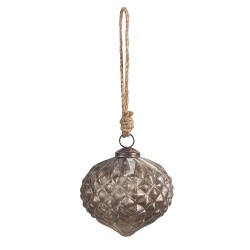 Clayre & Eef Christmas Bauble Ø 20x18 cm Silver colored Brown Glass