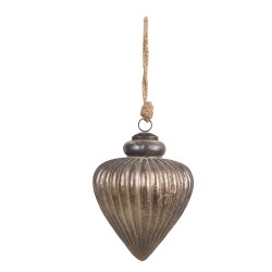 Clayre & Eef Christmas Bauble Ø 16x18 cm Grey Brown Glass