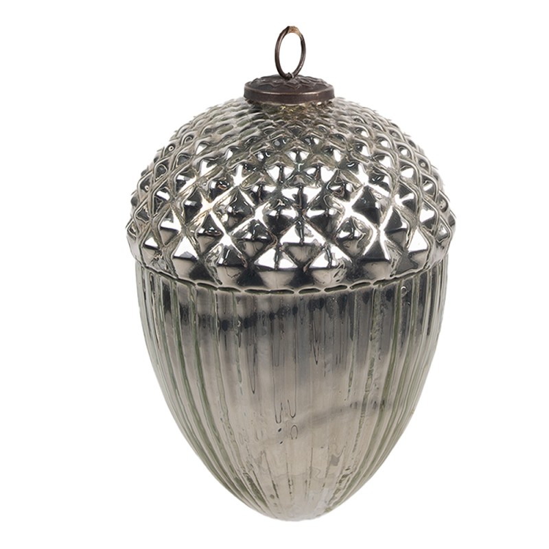 Clayre & Eef Christmas Bauble Ø 10x15 cm Silver colored Glass