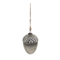 Clayre & Eef Christmas Bauble Ø 10x15 cm Silver colored Glass