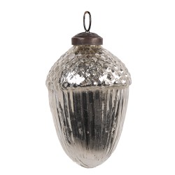 Clayre & Eef Christmas Bauble Ø 7x10 cm Silver colored Glass