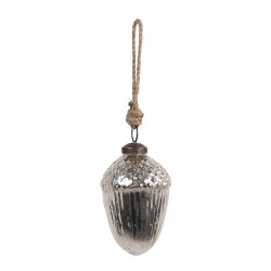 Clayre & Eef Christmas Bauble Ø 6x8 cm Silver colored Glass