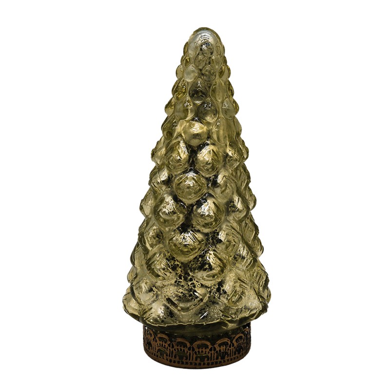 Clayre & Eef Kerstdecoratie met LED-verlichting Kerstboom Ø 8x16 cm Goudkleurig Glas