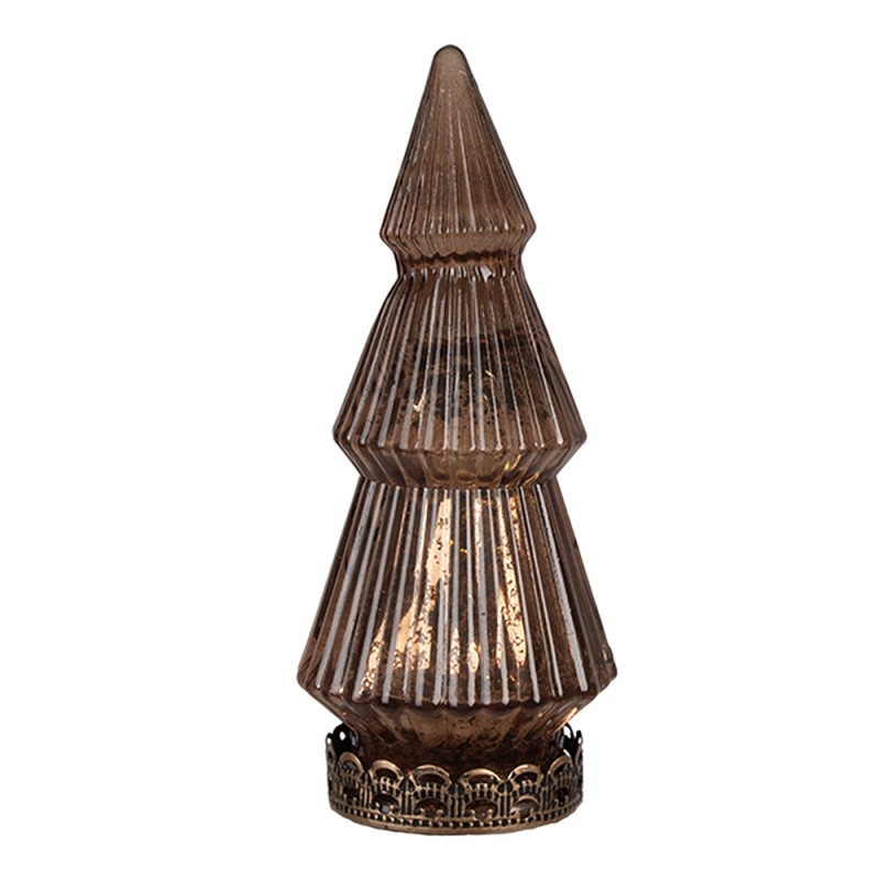 Clayre & Eef Décoration de Noël avec éclairage LED Sapin de Noël Ø 7x16 cm Couleur cuivre Verre