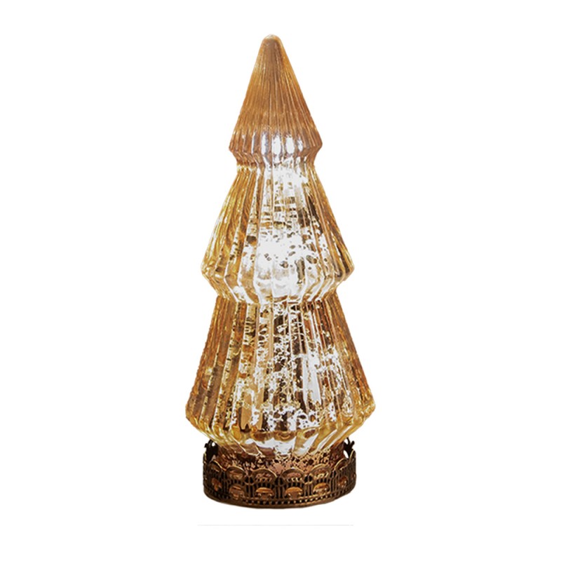 Clayre & Eef Christmas Decoration with LED Lighting Christmas Tree Ø 7x16 cm Copper colored Glass