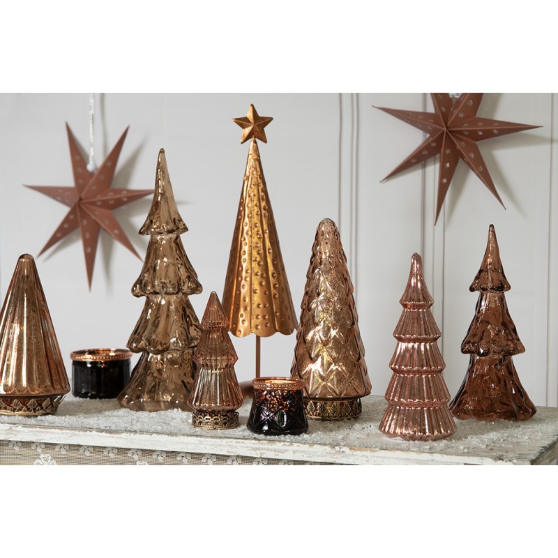 Clayre & Eef Christmas Decoration with LED Lighting Christmas Tree Ø 7x16 cm Copper colored Glass