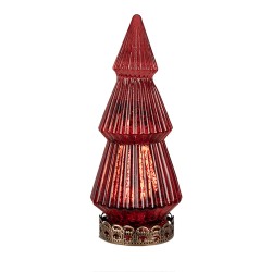 Clayre & Eef Decorazione natalizia con illuminazione a LED Albero di Natale Ø 7x16 cm Rosso Vetro