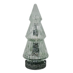 Clayre & Eef Décoration de Noël avec éclairage LED Sapin de Noël Ø 7x16 cm Couleur argent Verre
