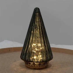 Clayre & Eef Kerstdecoratie met LED-verlichting Kerstboom Ø 11x19 cm Groen Glas