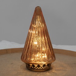 Clayre & Eef Décoration de Noël avec éclairage LED Sapin de Noël Ø 11x19 cm Couleur cuivre Verre