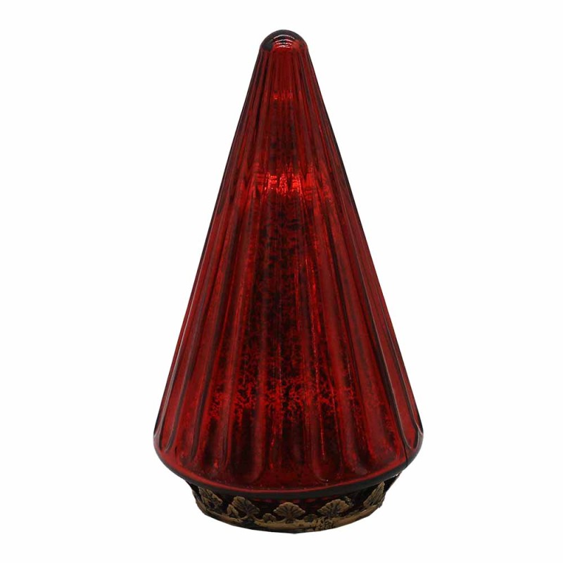 Clayre & Eef Kerstdecoratie met LED-verlichting Kerstbomen Ø 11x19 cm Rood Glas