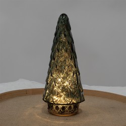 Clayre & Eef Décoration de Noël avec éclairage LED Sapin de Noël Ø 11x24 cm Vert Verre