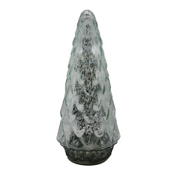 Clayre & Eef Décoration de Noël avec éclairage LED Sapin de Noël Ø 11x24 cm Couleur argent Verre