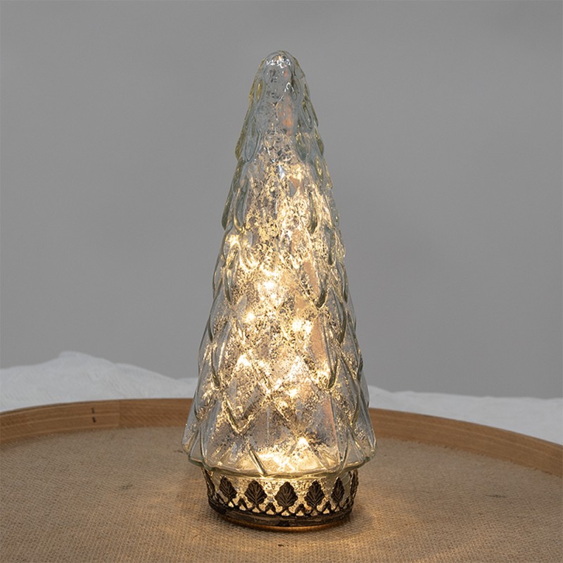 Clayre & Eef Decorazione natalizia con illuminazione a LED Albero di Natale Ø 11x24 cm Color argento Vetro