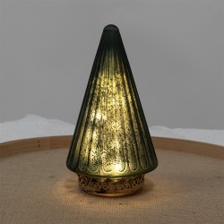 Clayre & Eef Christmas Decoration with LED Lighting Christmas Tree Ø 11x19 cm Green Glass