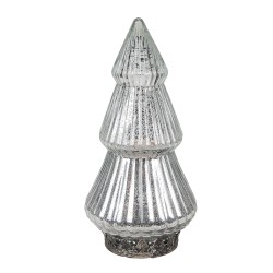 Clayre & Eef Kerstdecoratie met LED-verlichting Kerstboom Ø 8x14 cm Zilverkleurig Glas