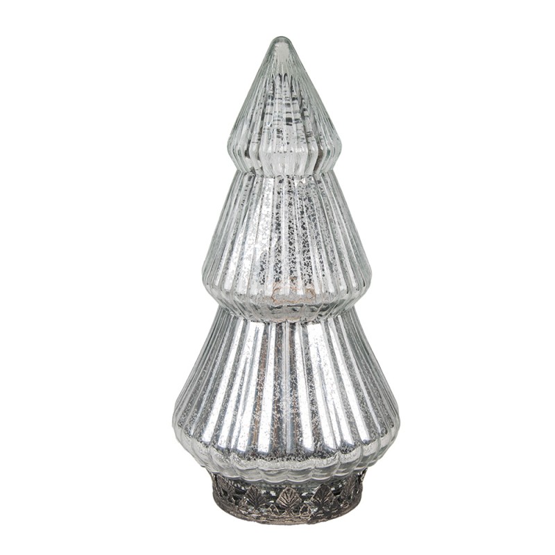 Clayre & Eef Décoration de Noël avec éclairage LED Sapin de Noël Ø 8x14 cm Couleur argent Verre