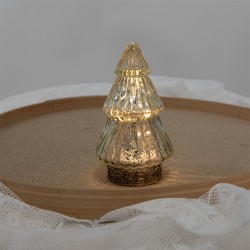 Clayre & Eef Kerstdecoratie met LED-verlichting Kerstboom Ø 8x14 cm Zilverkleurig Glas