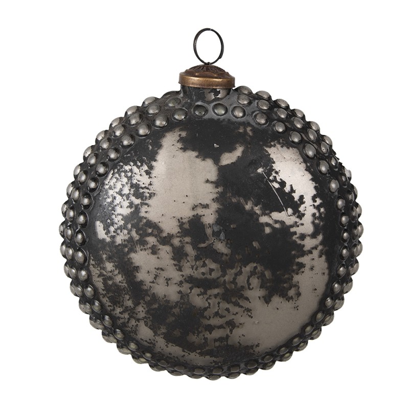 Clayre & Eef Christmas Bauble Ø 15x6x15 cm Black Grey Glass