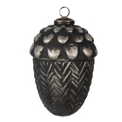 Clayre & Eef Christmas Bauble Ø 10x15 cm Black Glass