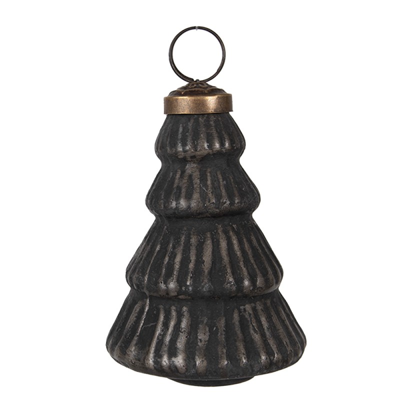 Clayre & Eef Christmas Bauble Ø 6x9 cm Black Glass