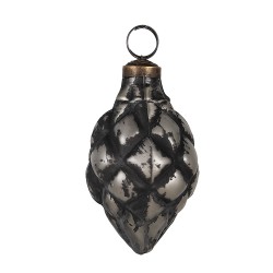 Clayre & Eef Christmas Bauble Ø 6x11 cm Black Grey Glass