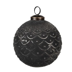 Clayre & Eef Christmas Bauble Ø 10x10 cm Black Grey Glass